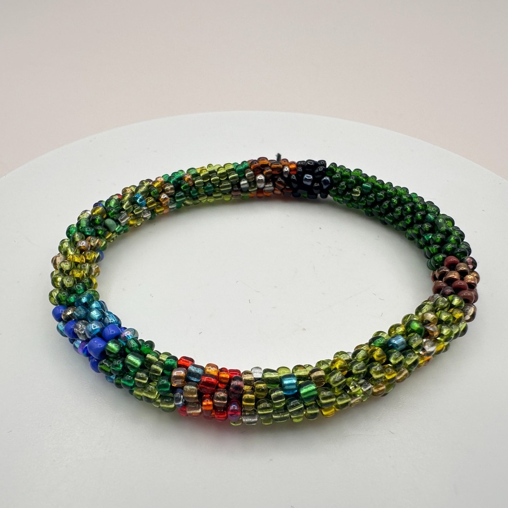 Vintage 90s Seed Beaded Rope Bracelet Boho Women's Classic Fashion Jewelry